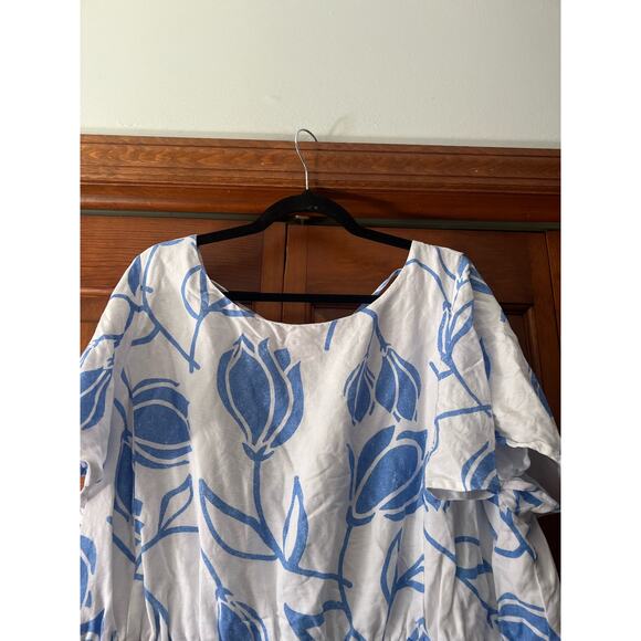 Lane Bryant Womens Flutter-Sleeve Tie-Back Floral Linen Blend Midi Dress Size 24 - Picture 4 of 14